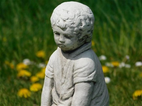 Beeld jongen op schildpad , vol steen , schildpad , tuinbeeld - 3