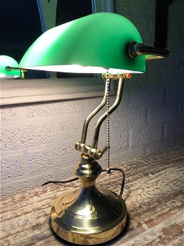 Een prachtige messing-groen glazen banking desk buro lamp - 5