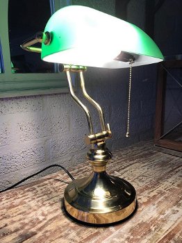 Een prachtige messing-groen glazen banking desk buro lamp - 6