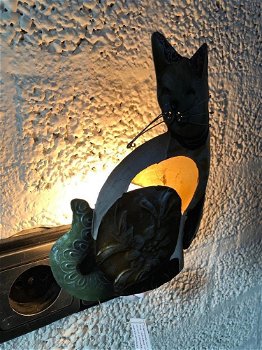 Nachtlamp met afbeelding van een kat, metaal, fraai - 2