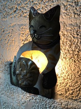 Nachtlamp met afbeelding van een kat, metaal, fraai - 4