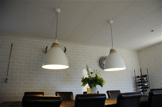Prachtige By boo hanglamp, creme , wit, hout afzetting. - 4