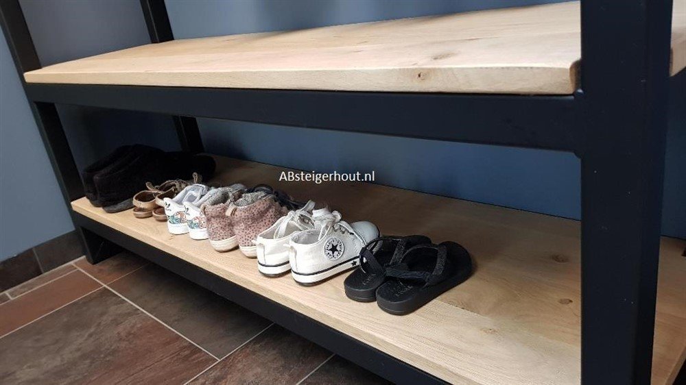 Kapstok zwart staal met eiken hout! Op maat te maken. - Afbeelding 4