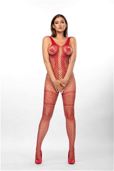 Fishnet Catsuit Rood - S/M of L/XL