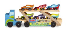 Houten vrachtwagen  met oplegger | met zes raceauto's | Melissa and Doug