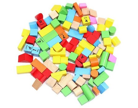 Houten blokken in een ton | met 100 gekleurde blokken - 0