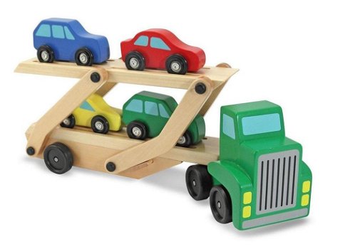 Houten autotransporter | met 4 auto's | Houten Auto oplegger | speelgoedauto - 0