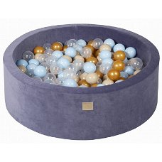 Ballenbak met 200 ballen | Grijs/Blauw | Kleur ballen: goud - licht blauw - beige