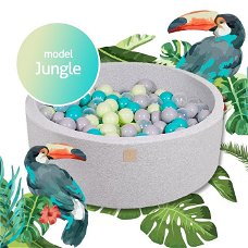 Grijze ballenbak met 250 ballen - Jungle set - 90x30 cm