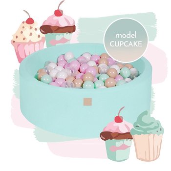 Ballenbak met 250 ballen - Cupcake Set - 90x30 cm - mint goen - 0