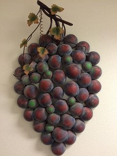 wanddecoratie XXL , wijn , druiven , druiventros metaal    