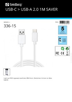 USB-C > USB-A 2.0 1M SAVER Laad USB-C-apparaat vanaf USB-A