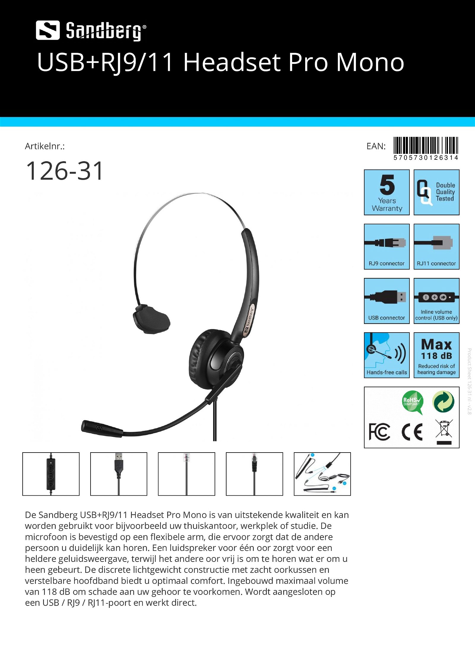 USB+RJ9/11 Headset Pro Mono - nr. 1
