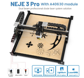 NEJE 3 Pro A40630 5.5W Laser Engraver Cutter, Auto Air Assis - 1