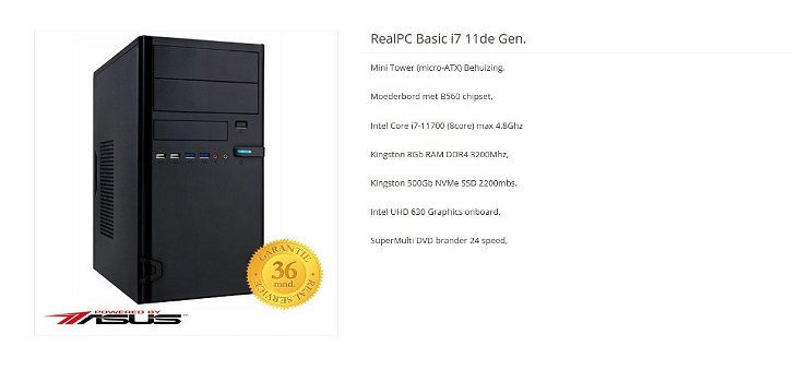 Basic PC Mini Tower (micro-ATX) Behuizing Moederbord met B560 chipset Intel Core i7-11700 (8core) - 1