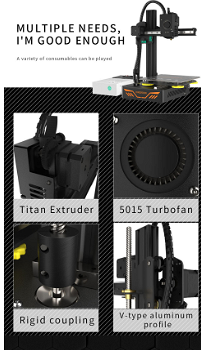 Kingroon KP3S 3D Printer, Titan Extruder, Double Aluminum Linear Guide Rail - 3