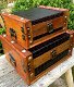 Set houten kistjes,opbergkist , hout en leer , kist, kado - 1 - Thumbnail