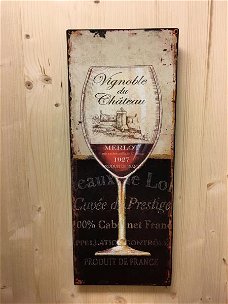 wijn , Metalen Emaille Bord met wijnglas , wijnglas  