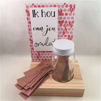 decoratie set houten standaard & quote kaart & flesje met briefjes voor de liefde - 0