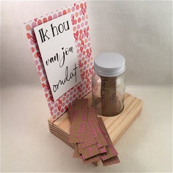 decoratie set houten standaard & quote kaart & flesje met briefjes voor de liefde - 1