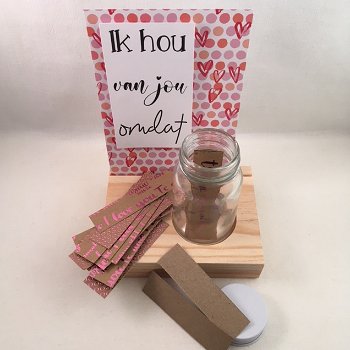 decoratie set houten standaard & quote kaart & flesje met briefjes voor de liefde - 2