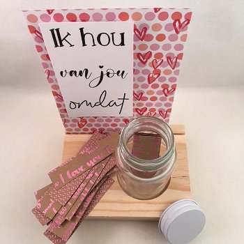 decoratie set houten standaard & quote kaart & flesje met briefjes voor de liefde - 3