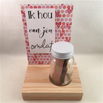 decoratie set houten standaard & quote kaart & flesje met briefjes voor de liefde - 5