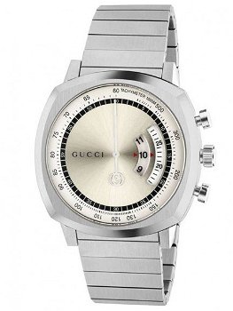 Gucci Grip Stainless Steel Silver Chronograph Dial Bracelet Watch YA157302 - 0