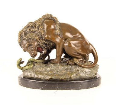 leeuw verplettert een slang , brons beeld , leeuw - 0