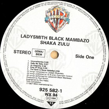 LP - Ladysmith Black Mambazo - Shaka Zulu - 1