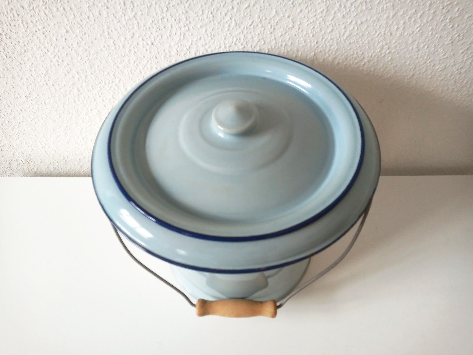 emmer met deksel van lichtblauw emaille - Afbeelding 2