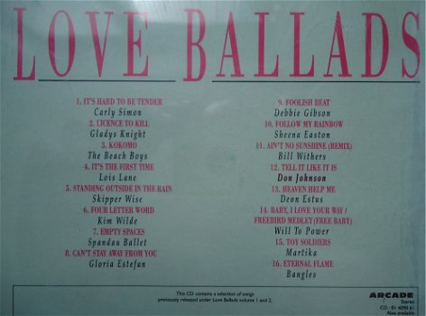 Te koop de originele verzamel-CD Love Ballads van Arcade. - 1