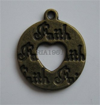 bedel/charm op=op : cirkel faith brons - 18,5x15,5 mm - 0