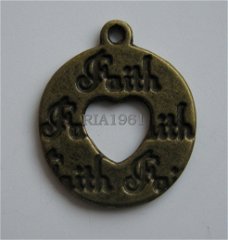 bedel/charm op=op : cirkel faith brons - 18,5x15,5 mm