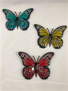 Set van 3 Vlinders, geheel metaal en vol in kleur-vlinder - 0