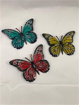 Set van 3 Vlinders, geheel metaal en vol in kleur-vlinder - 5