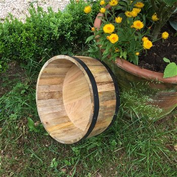 Half hard houten vat met ijzeren ring- emmer vijver-deco - 3