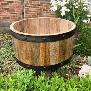 Half hard houten vat met ijzeren ring- emmer vijver-deco - 4