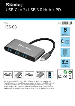 USB-C to 3x USB 3.0 Hub + PD