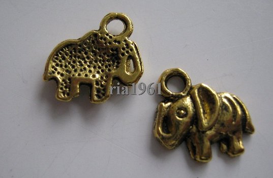 bedel/charm : olifantje goud - 12x12 mm (nog 13 st.) - 0