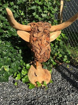 Stierenkop- gemaakt- hout-Monfort-stier- kunstwerk - 0