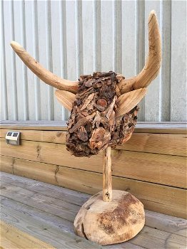 Stierenkop- gemaakt- hout-Monfort-stier- kunstwerk - 2