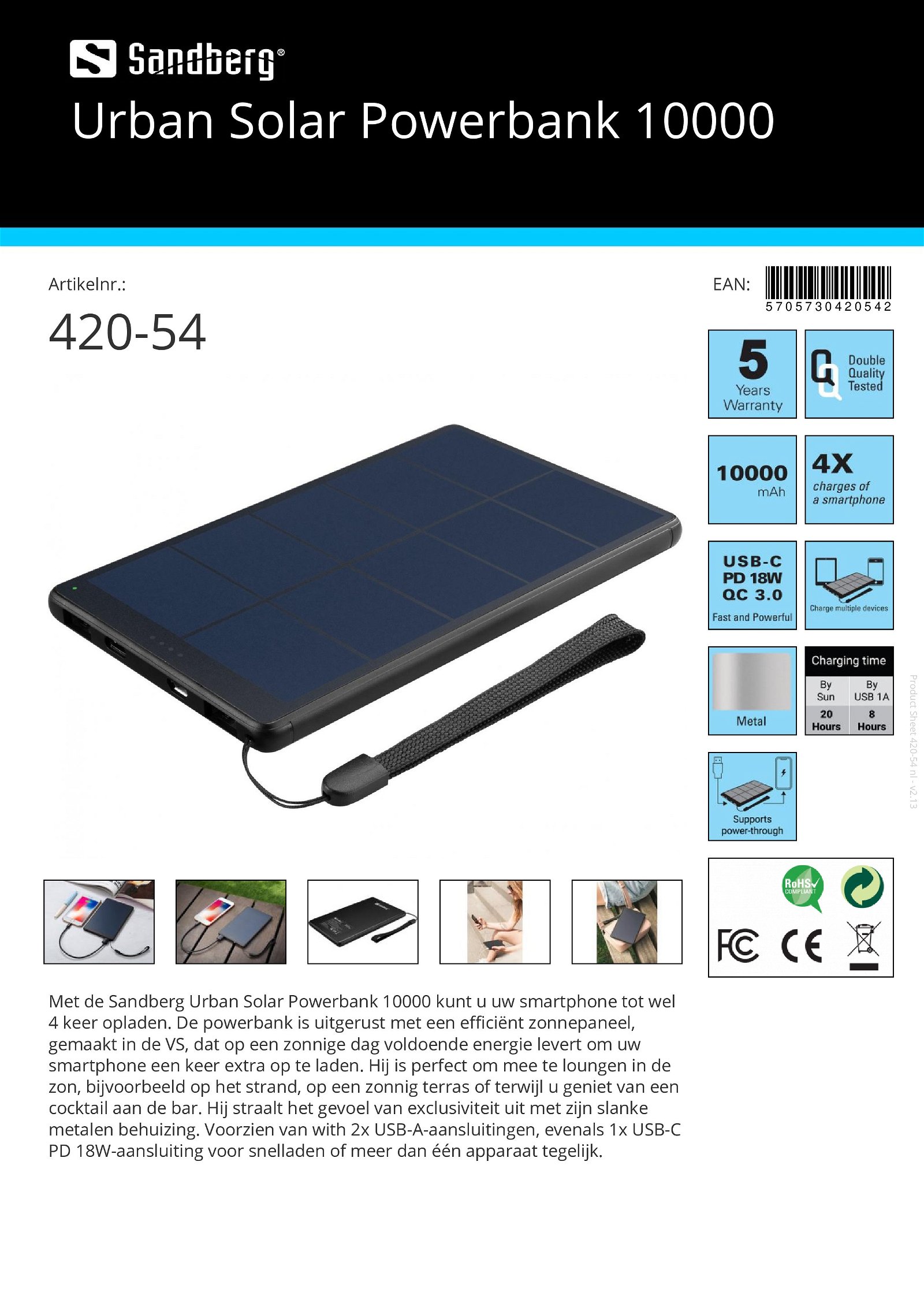 Urban Solar Powerbank 10000 geschikt voor alle merken - nr. 1