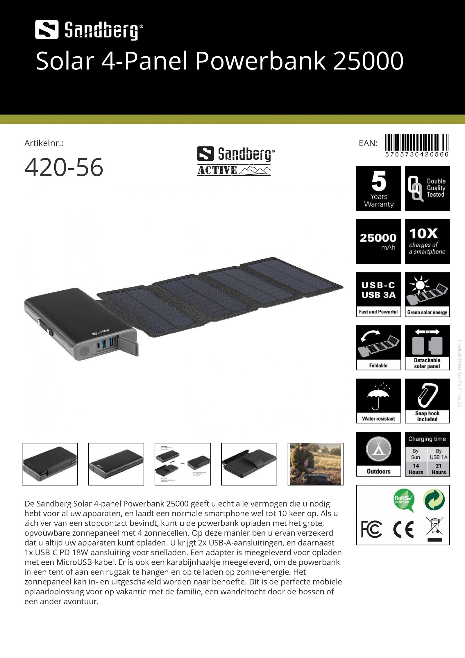 Solar 4-Panel Powerbank 25000 voor alle merken smartphone - nr. 1