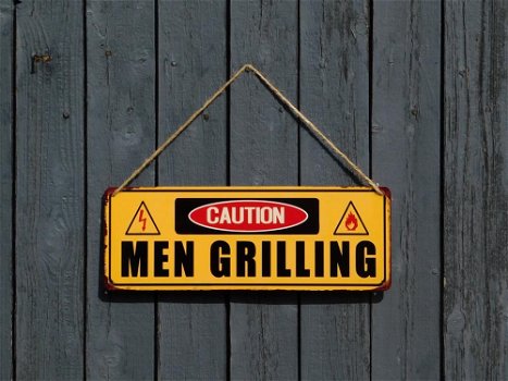 mannen aan het grillen , bbq , bord - 1