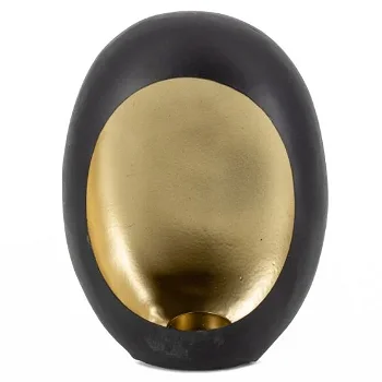 Windlicht theelicht metaal Eggs zwart/goud. - 0