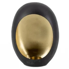 Windlicht theelicht metaal Eggs zwart/goud.