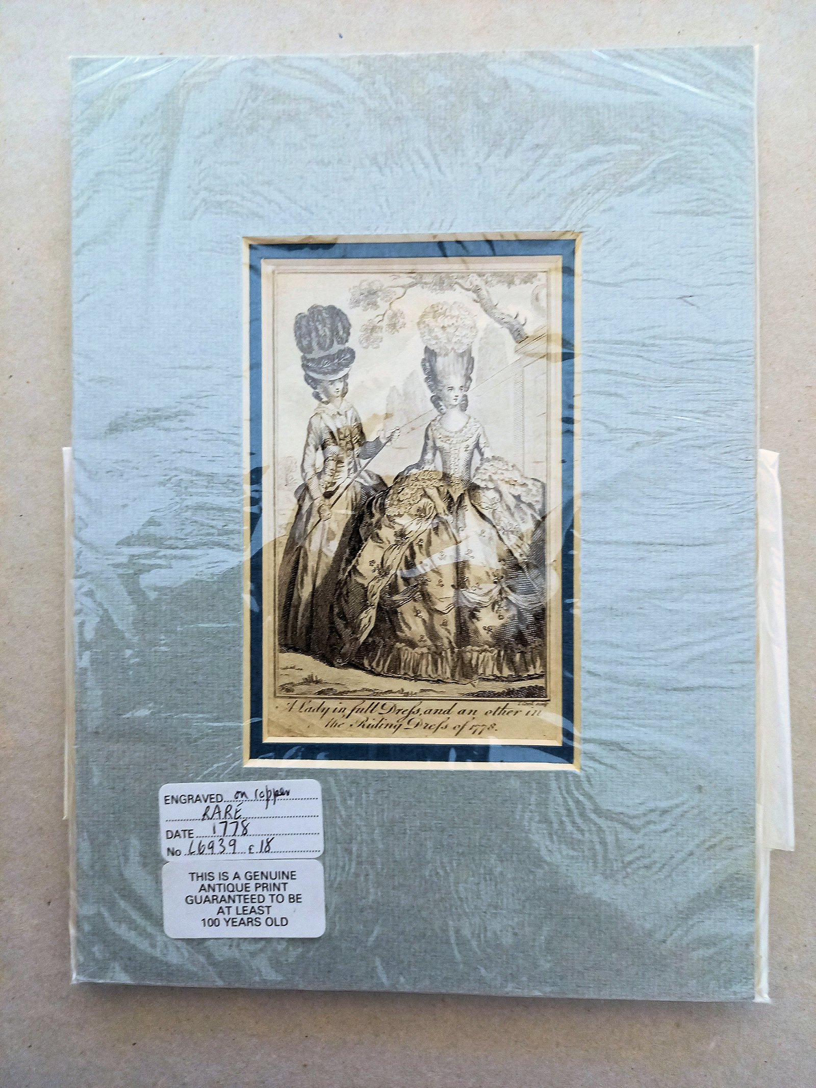 Ets Gravure Lady in full Dress & Riding Dress of 1778 - nr. 1