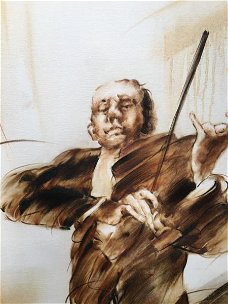 portret , violist , olieverfdoek