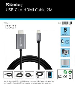USB-C to HDMI Cable 2M USB-C naar HDMI kabel 2M